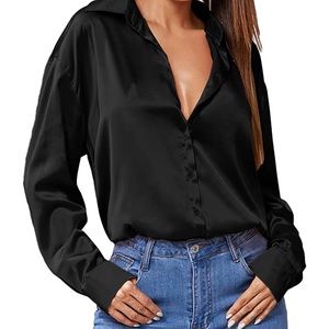 Satin Silk Long Sleeve Button Down Blouse